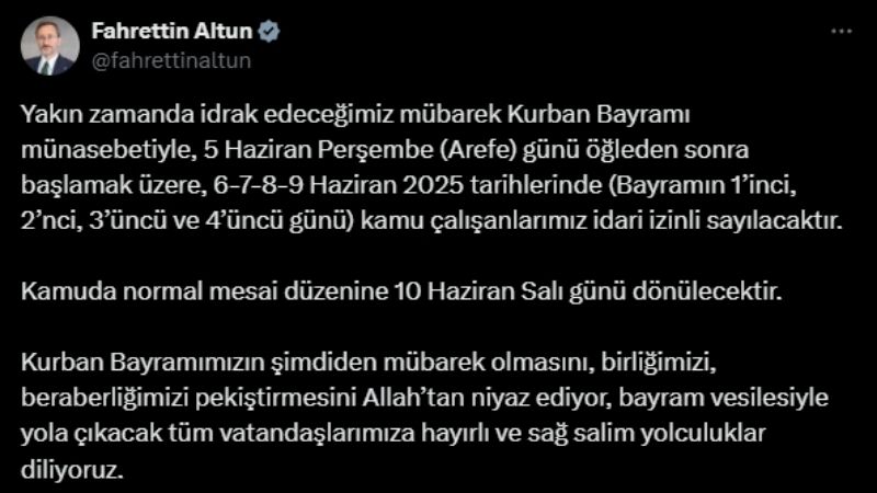 Fahrettin Altun Bayram Izni