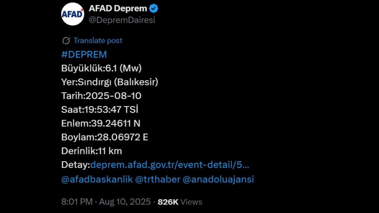 Balikesir Deprem Son Dakika Afad