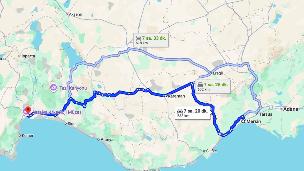 Mersin Antalya Kaç Km
